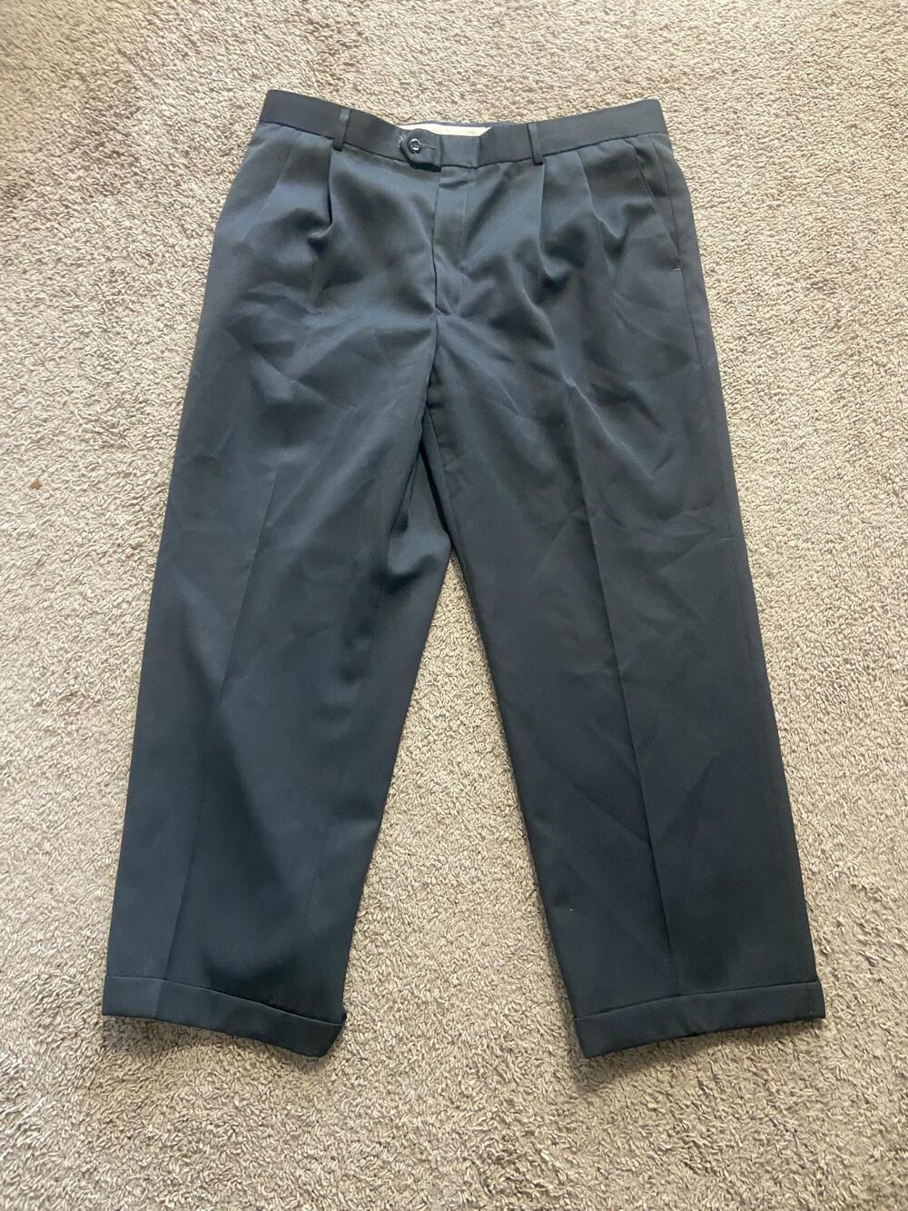 Louis Raphael Pants Mens 38x30 Black Dress Pleated Straight Leg Cuffed Pockets